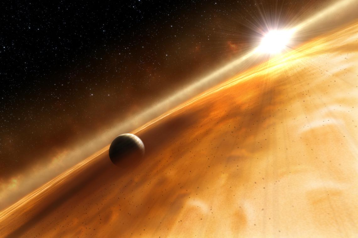 Many stars are enshrouded in a dust cloud that may hide undiscovered planets with conditions suitable to life. The star Fomalhaut, depicted in this artist’s impression, was recently found to have a faint dust cloud in a region resembling the Main Asteroid Many stars are enshrouded in a dust cloud that may hide undiscovered planets with conditions suitable to life. The star Fomalhaut, depicted in this artist’s impression, was recently found to have a faint dust cloud in a region resembling the Main Asteroid